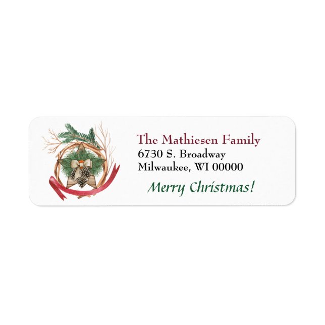 Rustic Wood Christmas Star Return Address Label (Front)