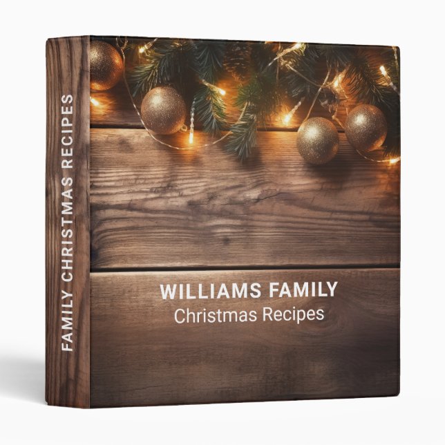 Rustic Wood Christmas String Lights  3 Ring Binder (Front/Spine)