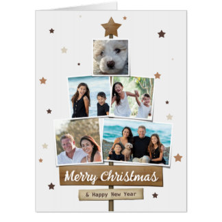 Rustic Wood Christmas Tree | 5 Photos Collage Card