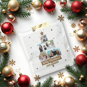 Rustic Wood Christmas Tree 5 Photos Collage Favor Bag