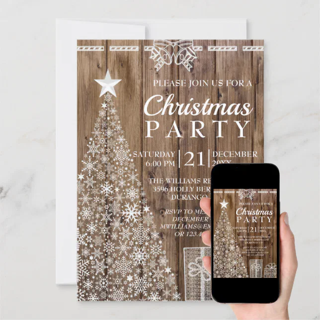 Rustic Wood Christmas Tree Gifts Holiday Party Invitation | Zazzle