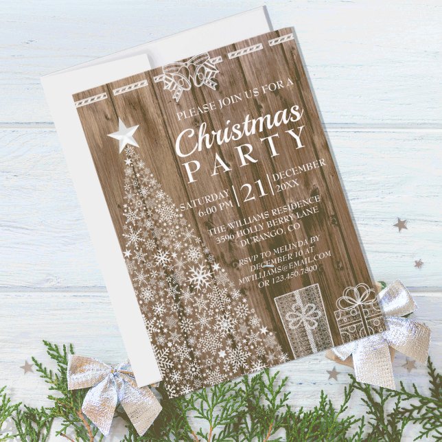 Rustic Wood Christmas Tree Gifts Holiday Party Invitation ( SWEET RUSTIC BARNWOOD CHRISTMAS TREE HOLIDAY PARTY INVITATION)