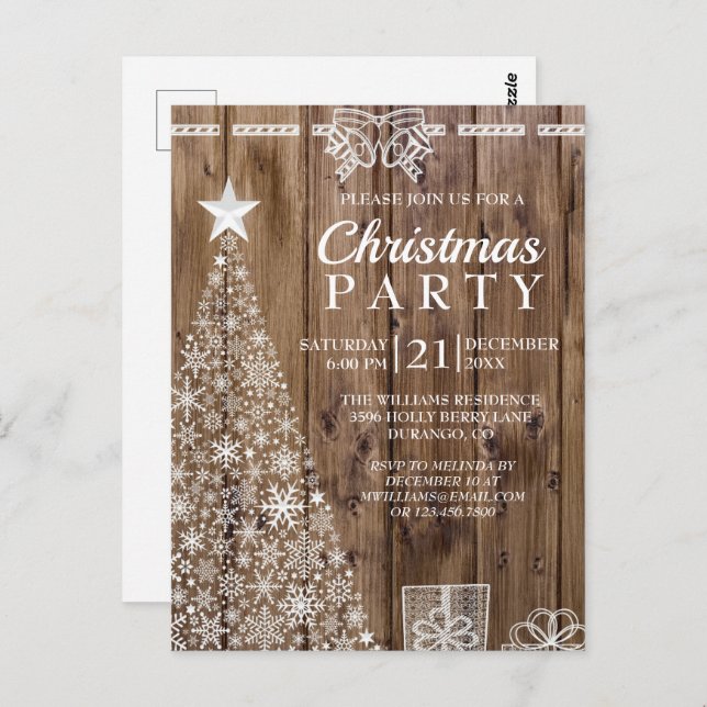 Rustic Wood Christmas Tree Holiday Party Invite (Front/Back)