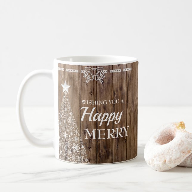 Rustic Wood Christmas Tree Holiday Season Coffee Mug (With Donut)