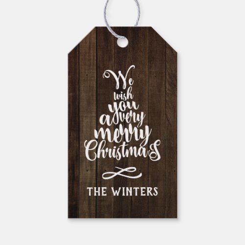 Rustic Wood Christmas Tree Lettering Holiday Gift Tags