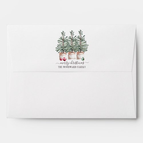Rustic Wood Christmas Trees Family Name Envelope
