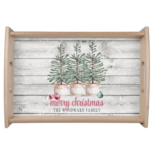 Rustic Wood Christmas Trees Family Name Serving Tr Serving Tray