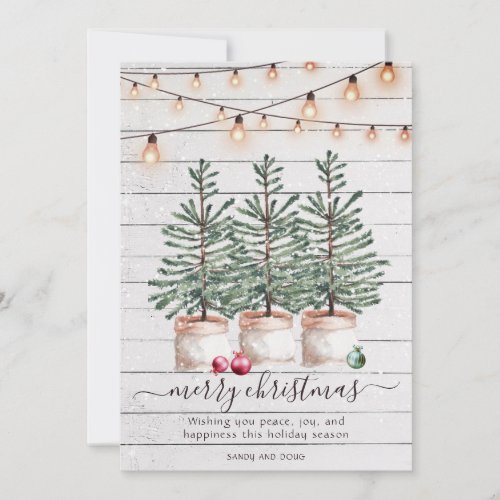 Rustic Wood Christmas Trees String Lights Holiday Card
