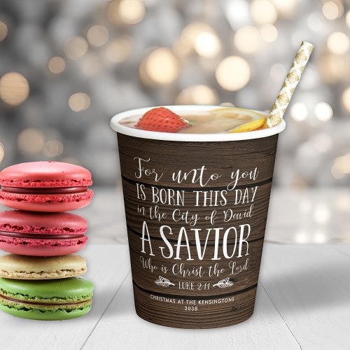Rustic Wood Christmas Verse Typography Paper Cups
