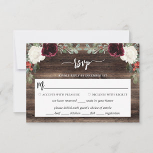 Rustic Wood Christmas Wedding RSVP Card