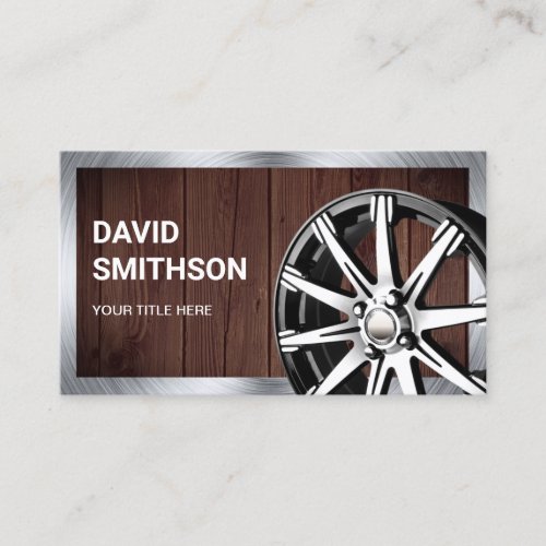 Rustic Wood Chrome Car Alloy Wheel Rim Mechanic Business Card