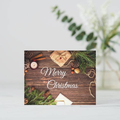 Rustic Wood Cinnamon Merry Christmas Greeting Postcard