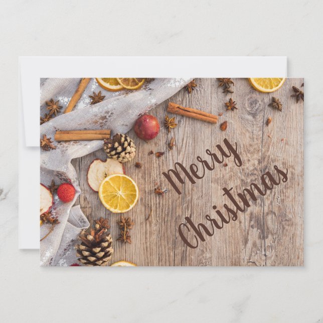 Rustic Wood Cinnamon Spices Christmas Baking  Holiday Card (Front)