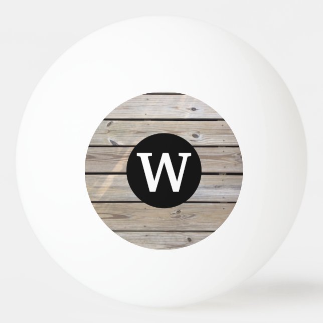 Rustic Wood Circle Monogram Personalized Ping Pong Ball (Front)