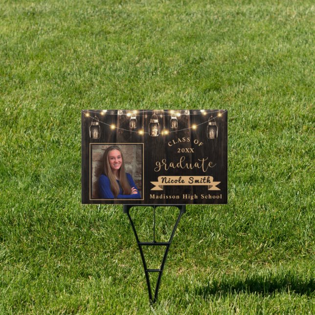 Rustic Wood Class Of 2023 Photo Graduation Yard Sign (Insitu)