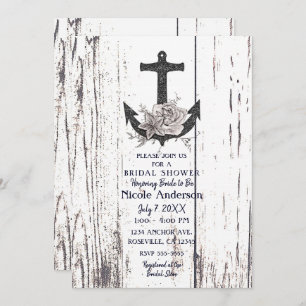 Rustic Wood Coastal Beach Anchor Bridal Shower Invitation