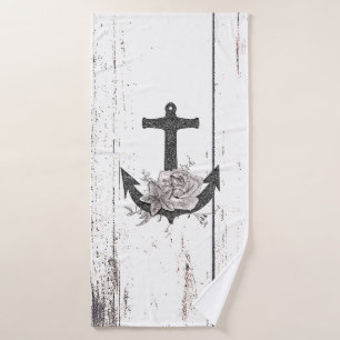 Rustic Wood Coastal Beach Anchor Vintage Floral Bath Towel Set
