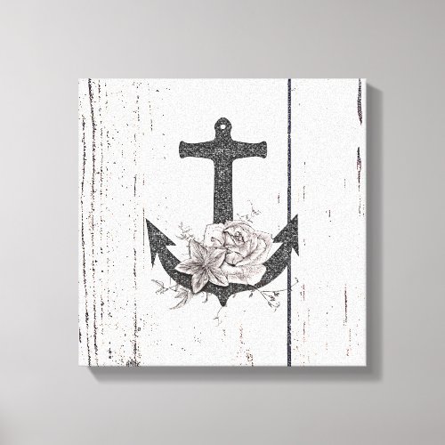 Rustic Wood Coastal Beach Anchor Vintage Floral Canvas Print