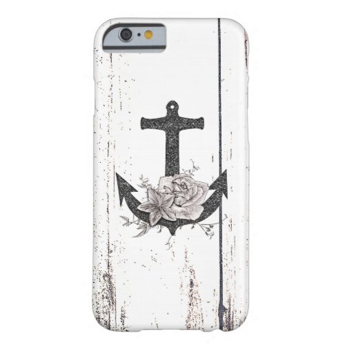 Rustic Wood Coastal Beach Anchor Vintage Floral Barely There iPhone 6 Case