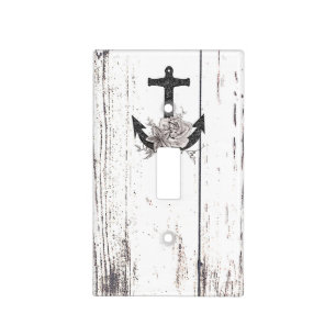 Rustic Wood Coastal Beach Anchor Vintage Floral Light Switch Cover