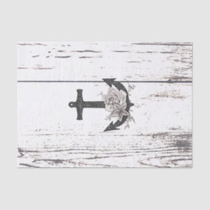 Rustic Wood Coastal Beach Anchor Vintage Floral Tissue Paper