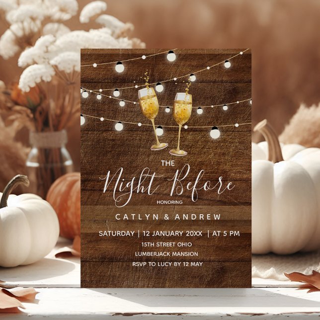 Rustic Wood Cocktail String Light The Night Before Invitation (Creator Uploaded)