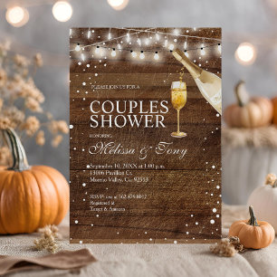 Rustic Wood Cocktail String Lights Couple Shower Invitation