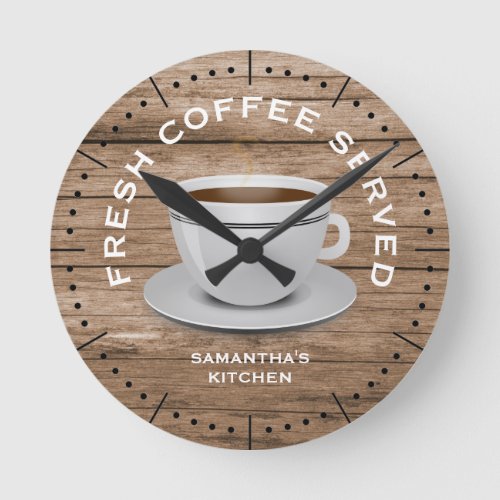 Rustic Wood Coffee Theme Farmhouse Kitchen Round Clock