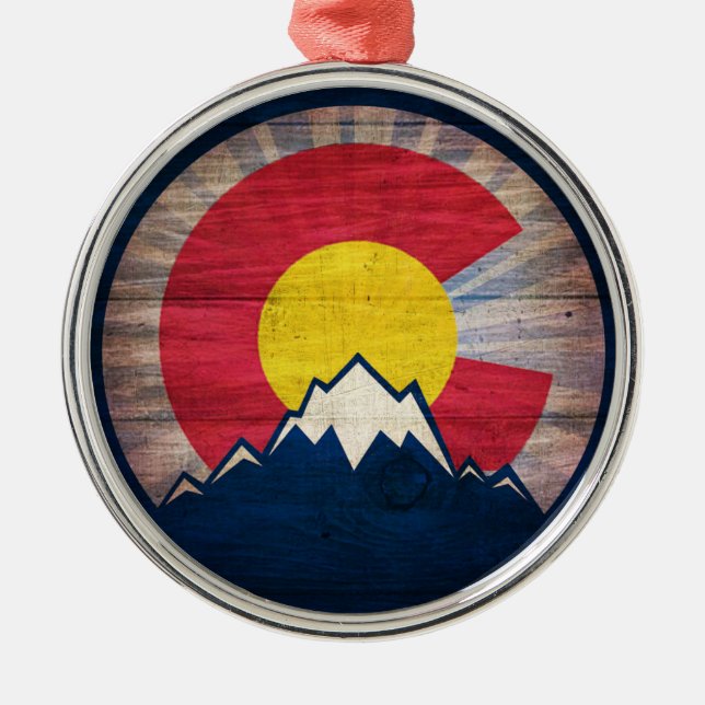 Rustic wood Colorado C round ornament (Front)