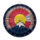 Rustic wood Colorado flag mountains dart board