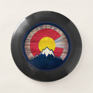 Rustic wood Colorado flag mountains frisbee