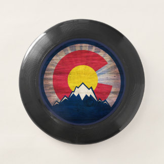 Rustic wood Colorado flag mountains frisbee