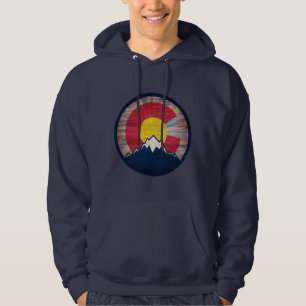 Rustic wood Colorado flag mountains mens hoodie