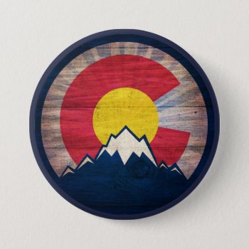 Rustic Wood Colorado Flag Mountains Pin Button by ColoradoCreativity at Zazzle