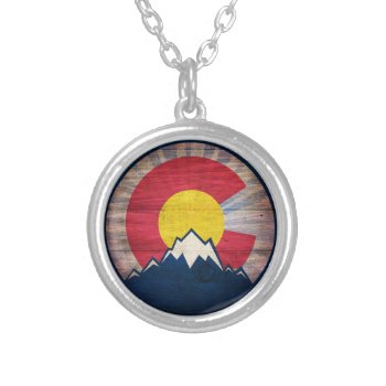 Rustic Wood Colorado Flag Mountains Round Necklace by ColoradoCreativity at Zazzle
