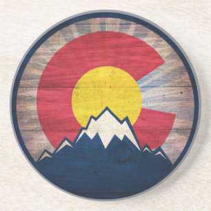 Rustic wood Colorado mountains coaster