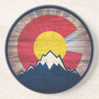 Rustic wood Colorado mountains coaster