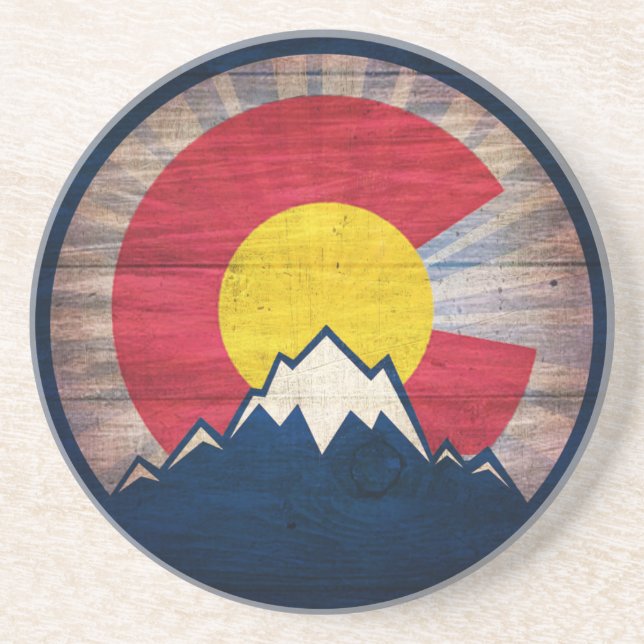 Rustic wood Colorado mountains coaster (Front)