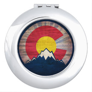 Rustic wood Colorado mountains compact mirror