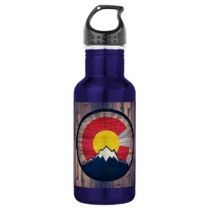 Rustic wood Colorado mountains water bottle