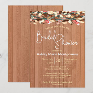 Rustic Wood Colorful Leaves Bridal Shower Invitation