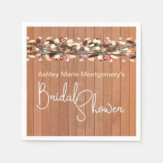 Rustic Wood Colorful Leaves Bridal Shower Napkins (Front)
