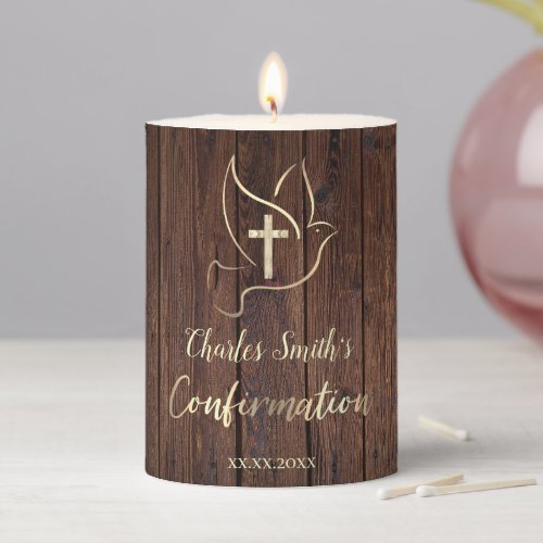 rustic wood Confirmation Pillar Candle