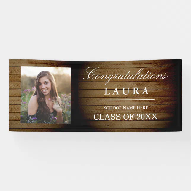 Rustic Wood Congrats Grad Graduation Photo Banner | Zazzle