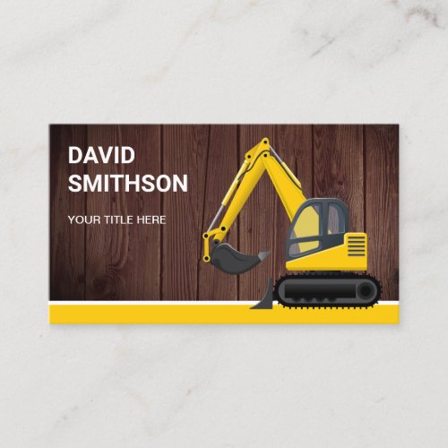 Rustic Wood Construction Bulldozer Excavator Business Card