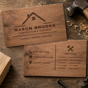 Rustic Wood Construction Handyman Business Card