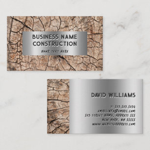 Rustic Wood Construction Silver Metallic Business Card
