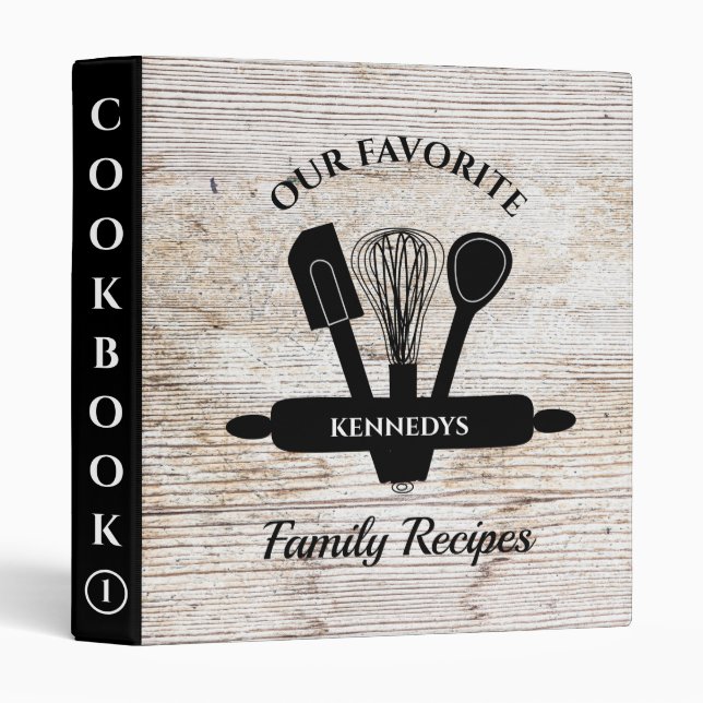 Rustic Wood Cookbook Family Recipes Personalized  3 Ring Binder (Front/Spine)
