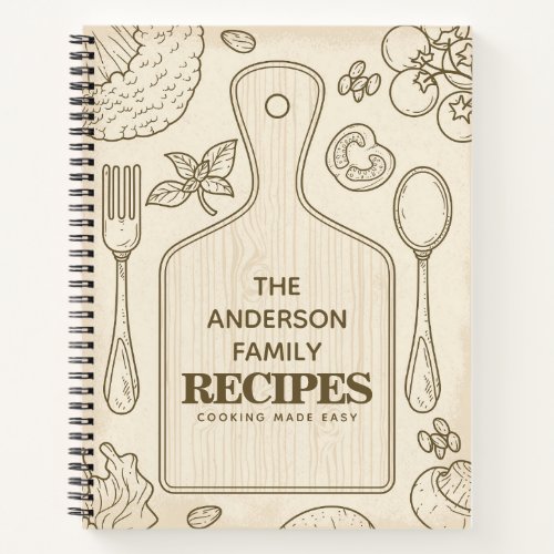 Rustic Wood Cookbook Family Recipes Personalized Notebook