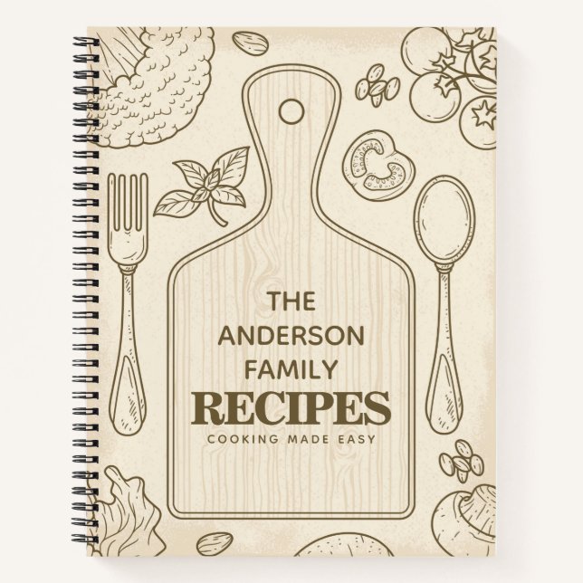 Rustic Wood Cookbook Family Recipes Personalized Notebook (Front)